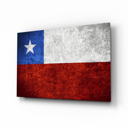 Chile flag glass wall art with ivory, cobalt and crimson tones