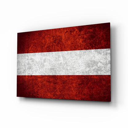 Austria flag glass wall art with crimson and ivory bands