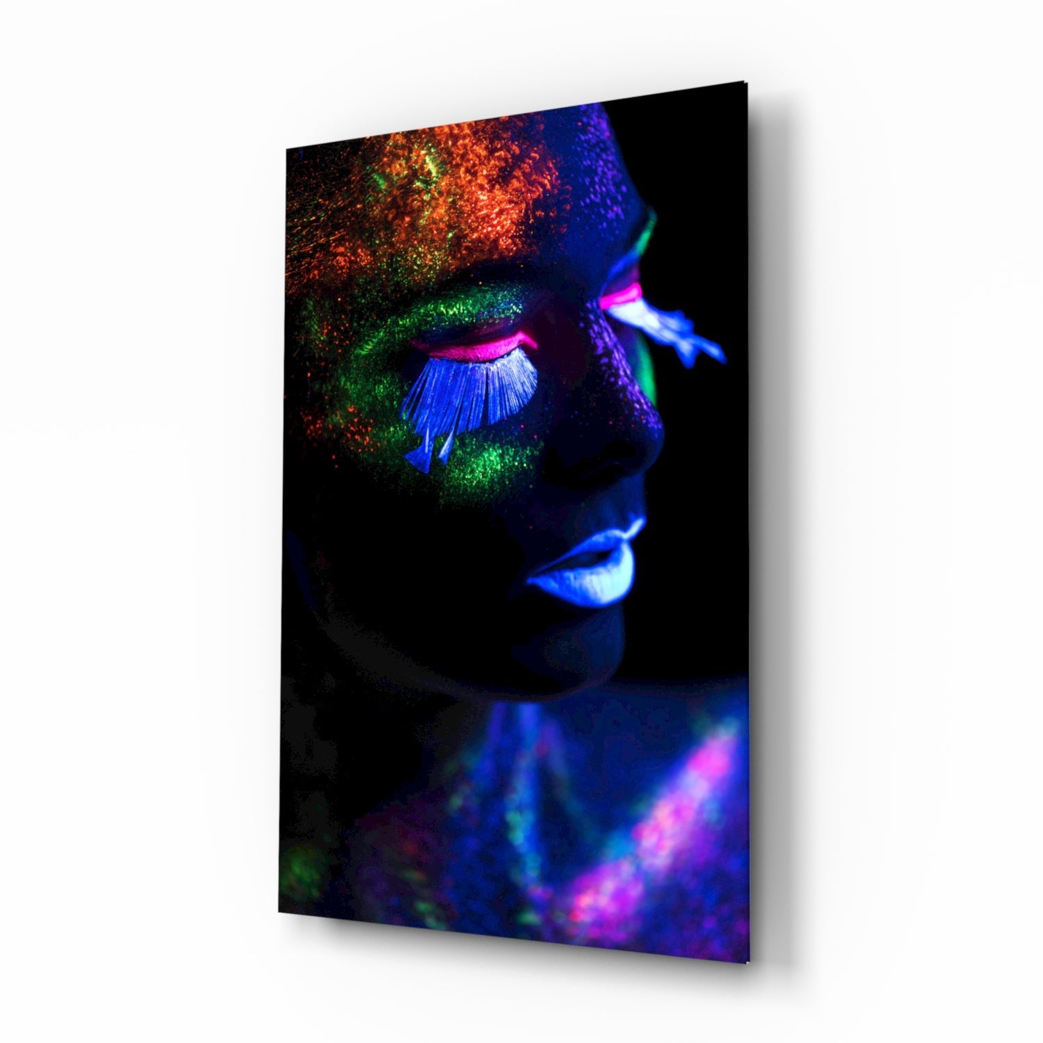 Neon make up blacklight glass wall art