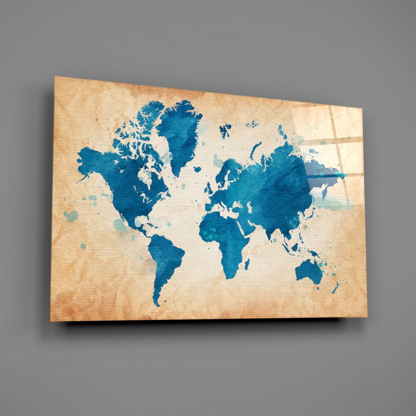 Vintage Cobalt World Map Glass Wall Art