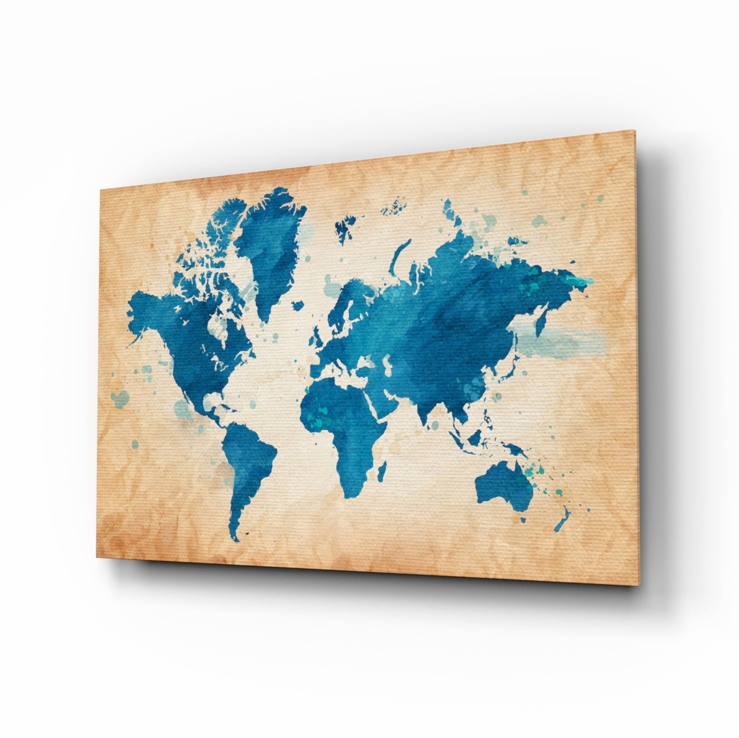 Vintage cobalt world map glass wall art
