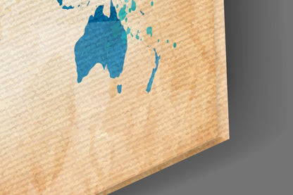 Vintage Cobalt World Map Glass Wall Art