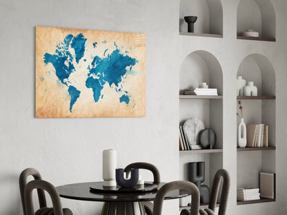 Vintage Cobalt World Map Glass Wall Art