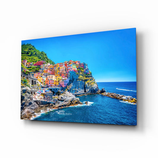 Manarola Cinque Terre coastal glass wall art print