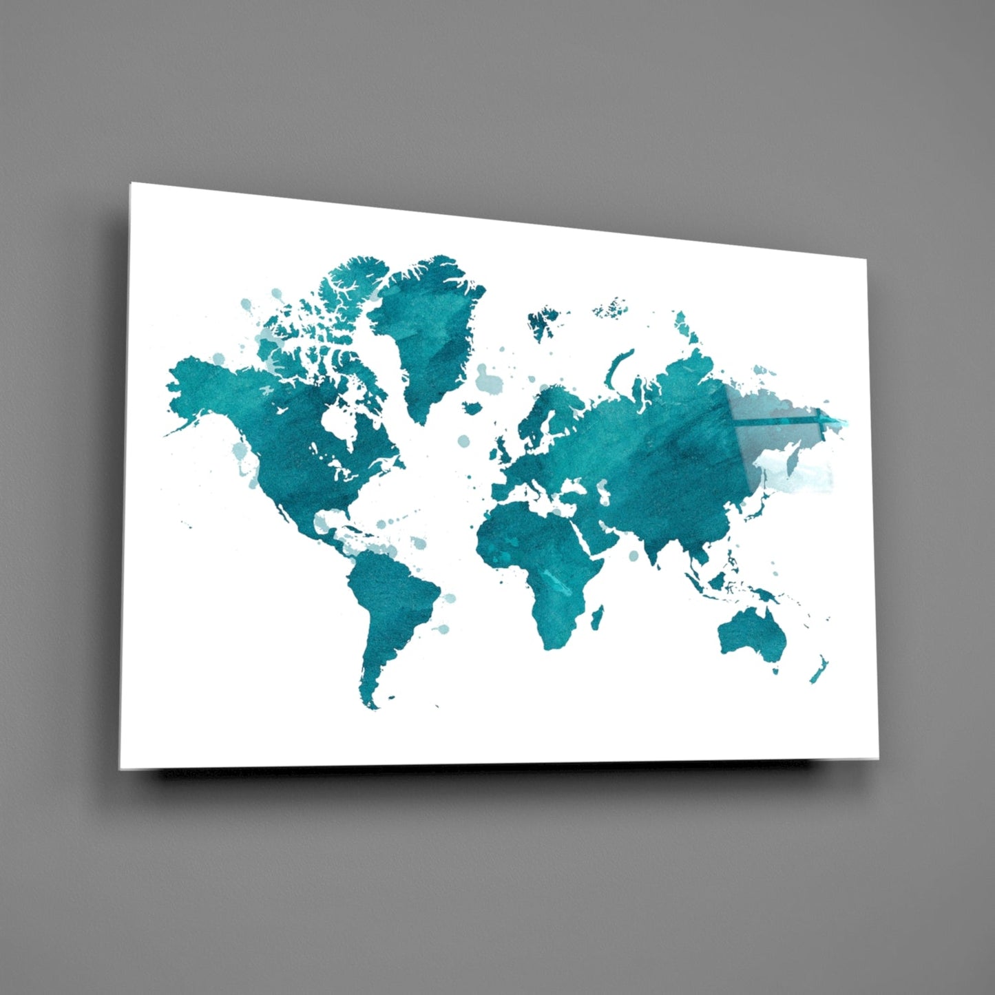 Teal Ivory World Map Glass Wall Art