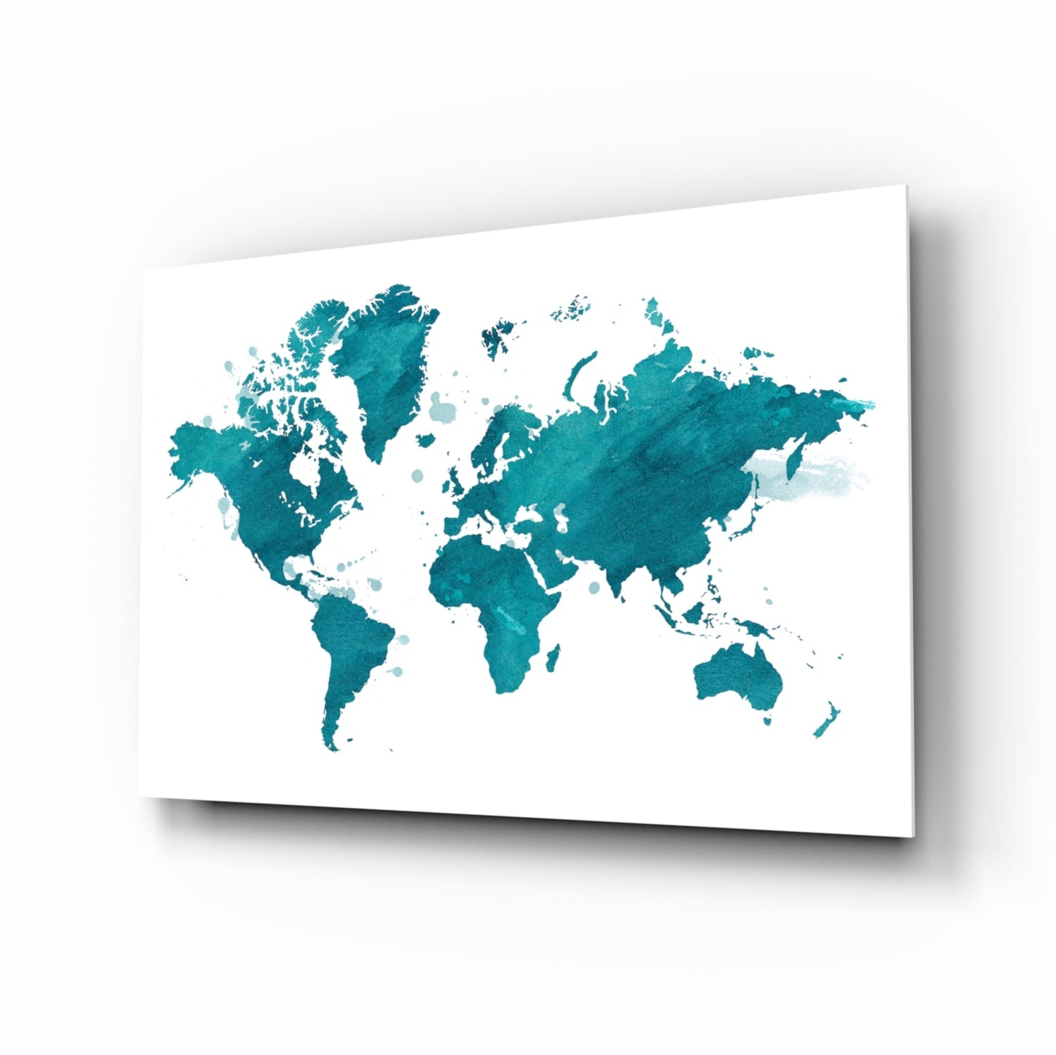 Teal ivory world map glass wall art