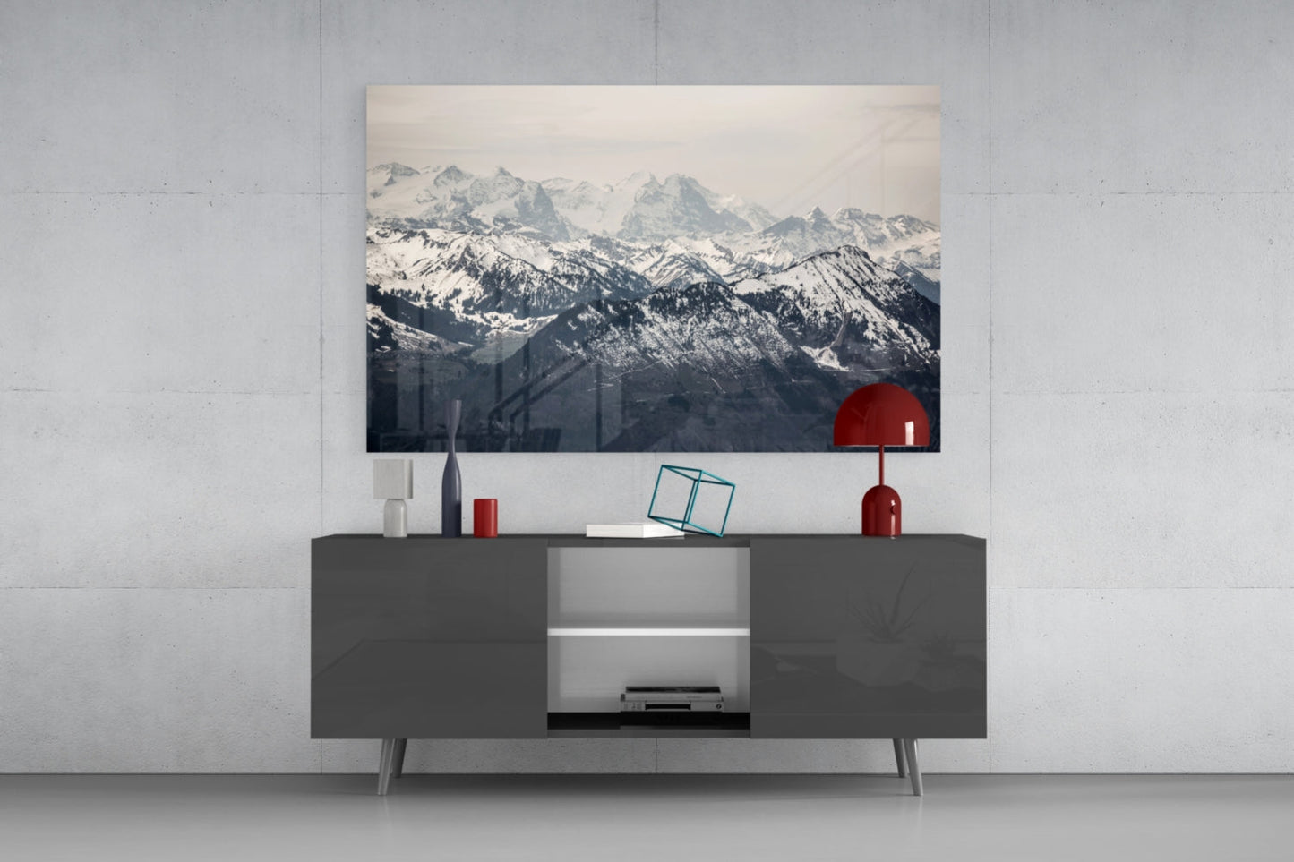 Snowy Mountain Peaks Glass Wall Art