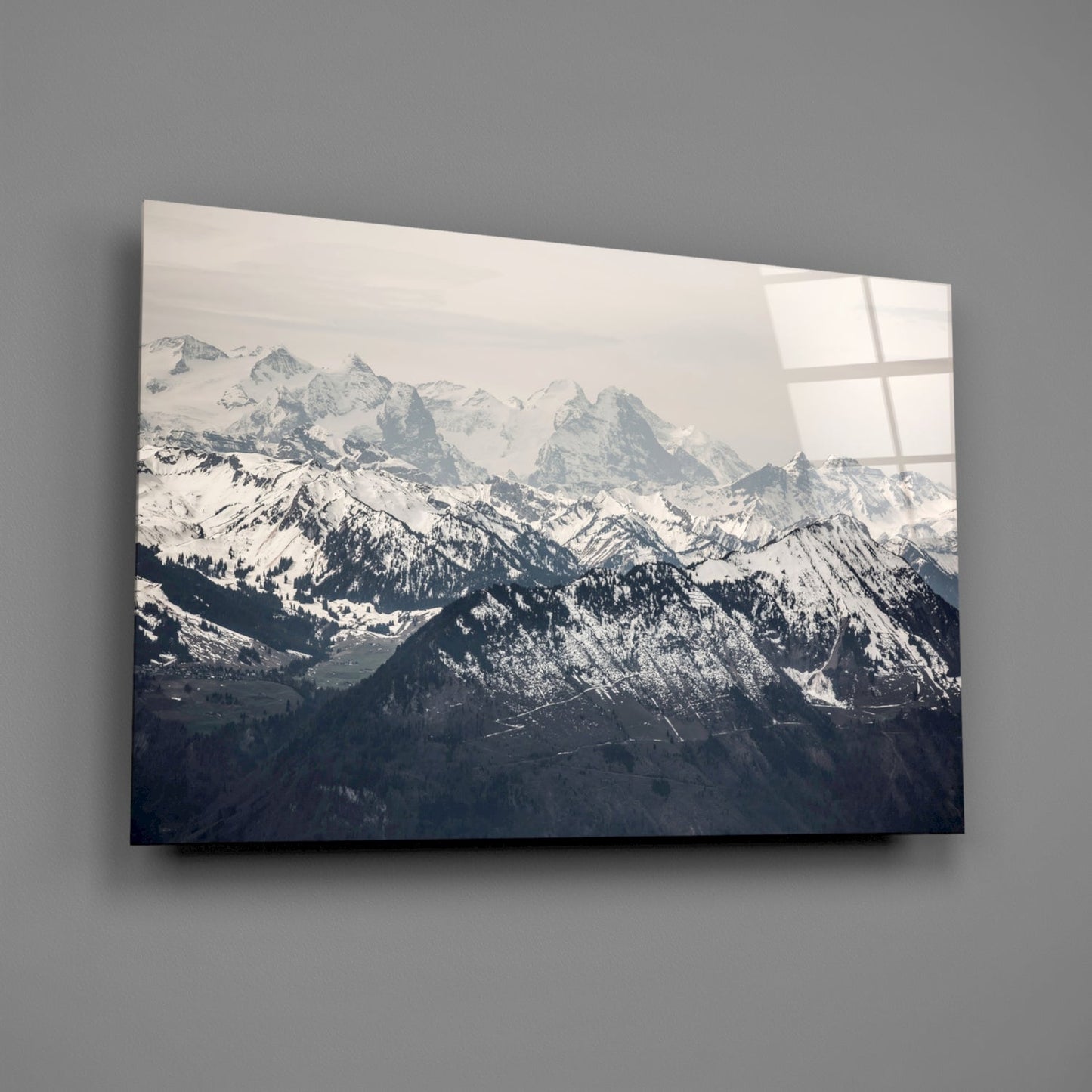 Snowy Mountain Peaks Glass Wall Art
