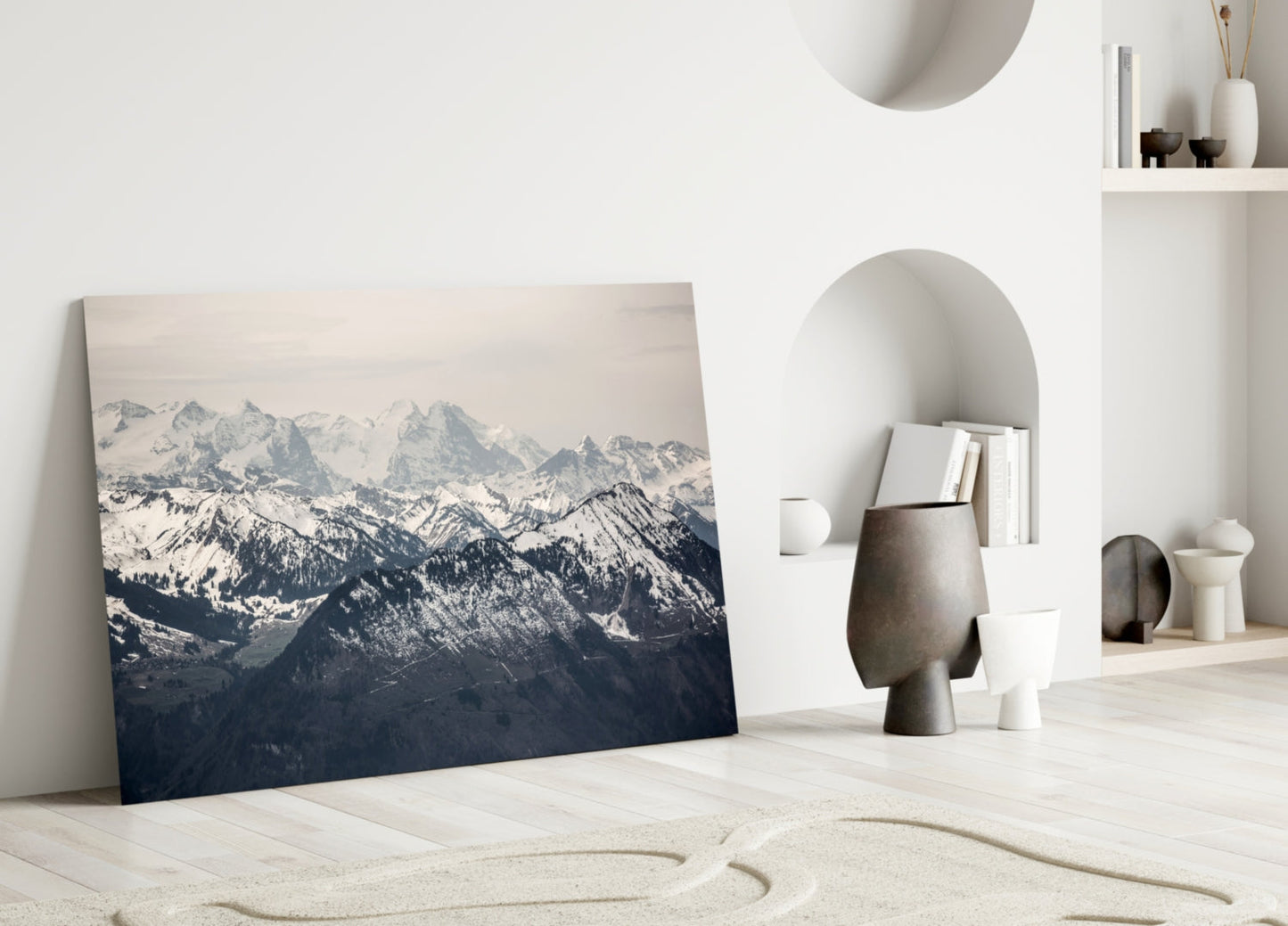 Snowy Mountain Peaks Glass Wall Art