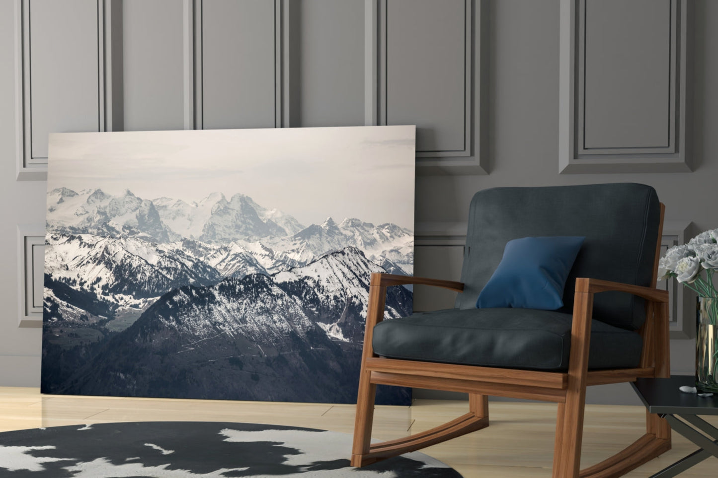 Snowy Mountain Peaks Glass Wall Art