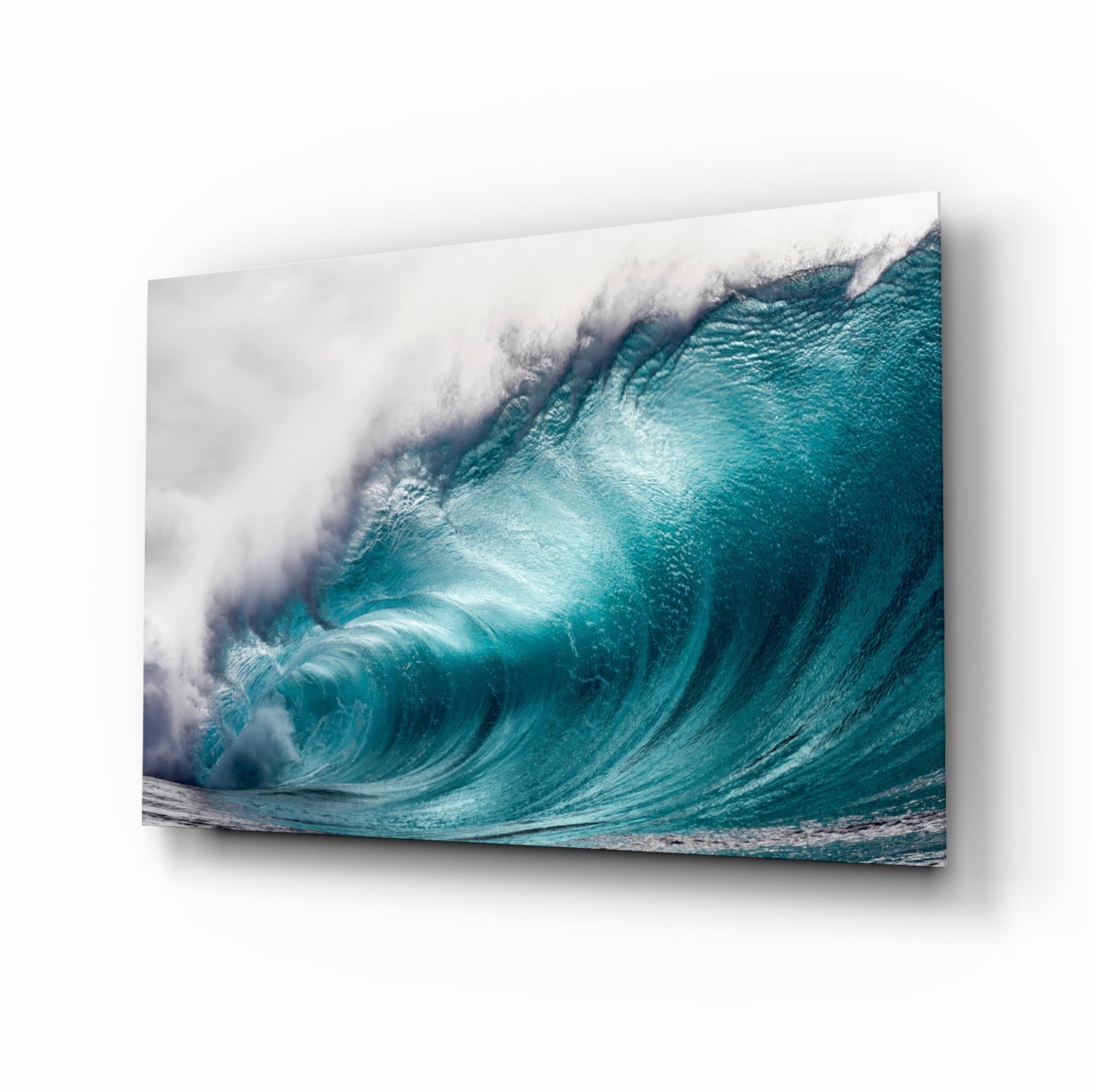 Barreling Wave Surf Glass Wall Art