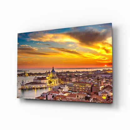 Venice sunset canal glass wall art print