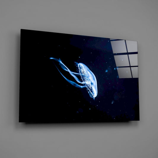 Cobalt Moon Jellyfish Glass Wall Art