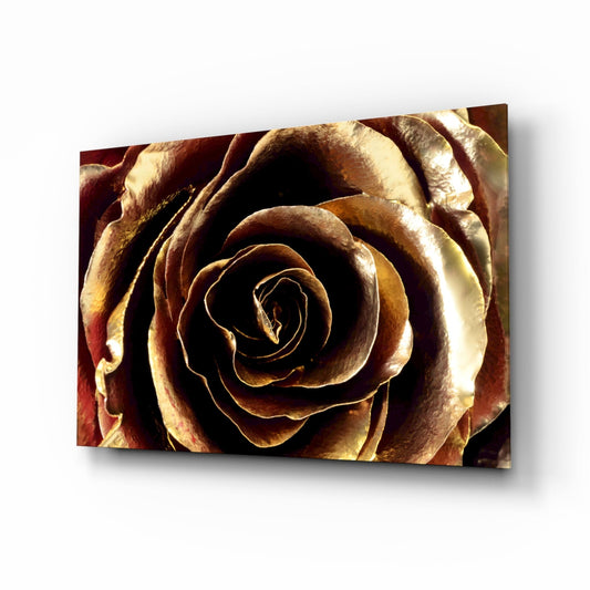 Gilded gold rose glass wall art print