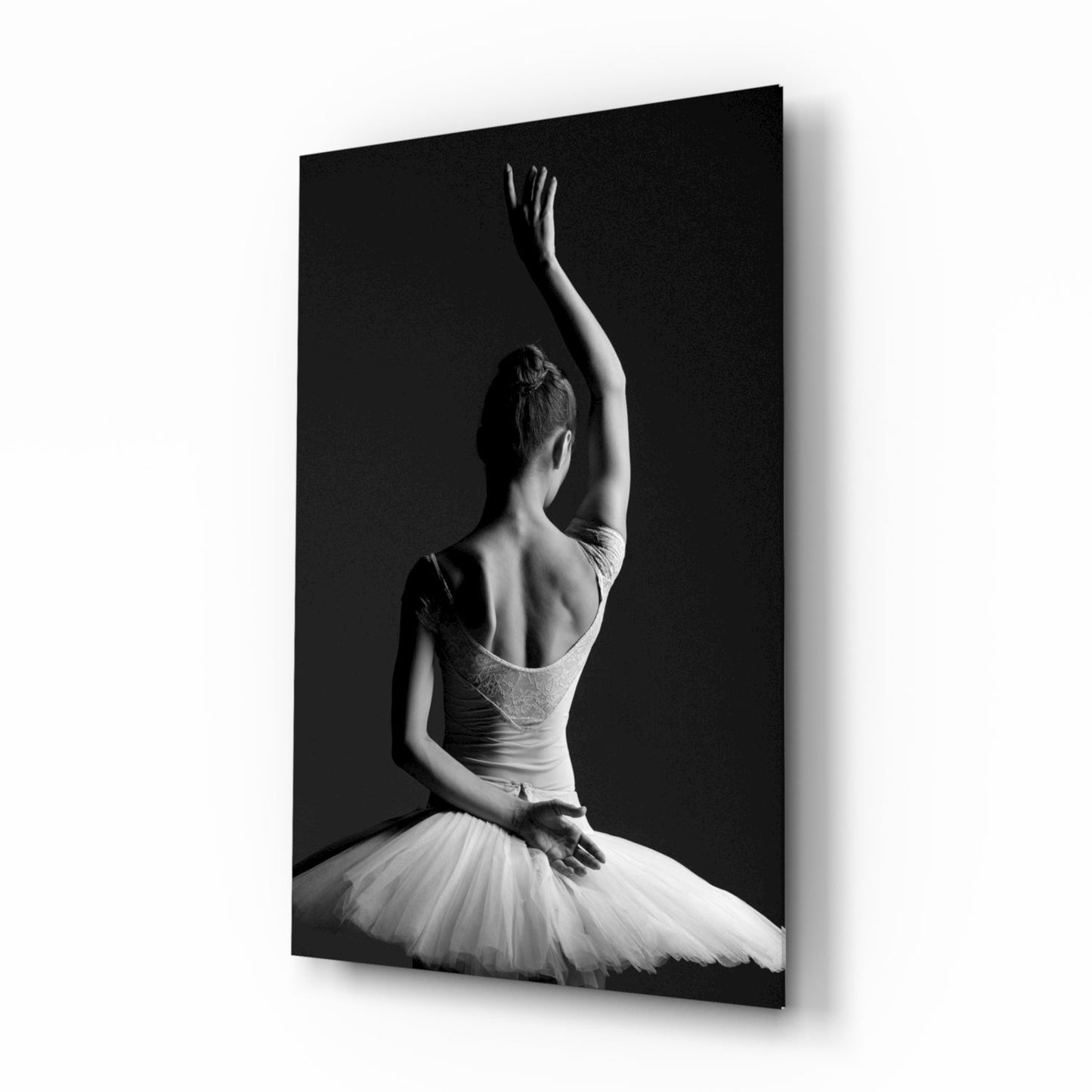 Ballerina Glass Wall Art - black and white ballerina portrait on tempered glass