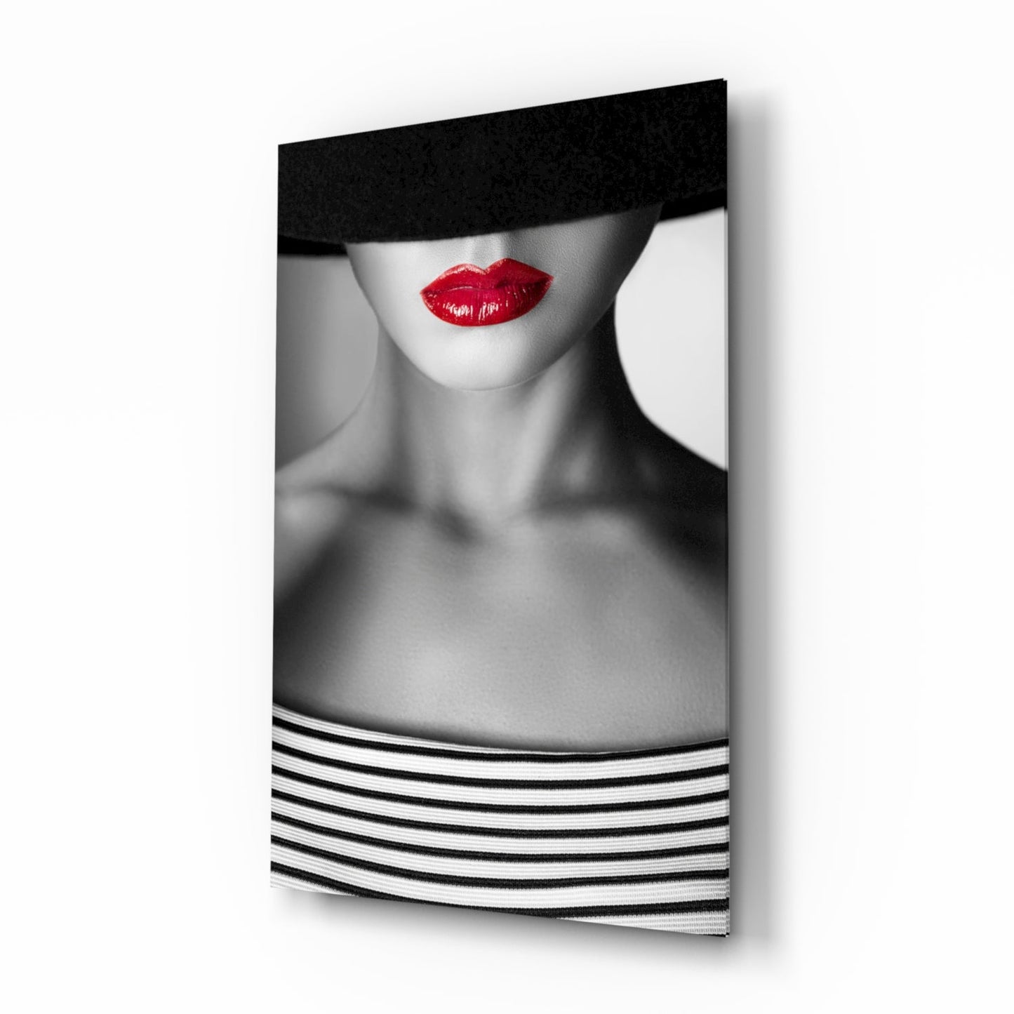 Red lips portrait glass wall art print