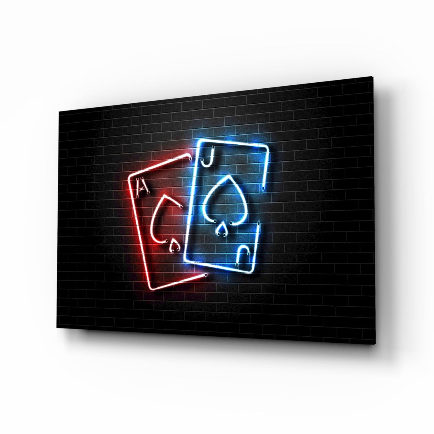 Ace and Joker glass wall art neon playing cards