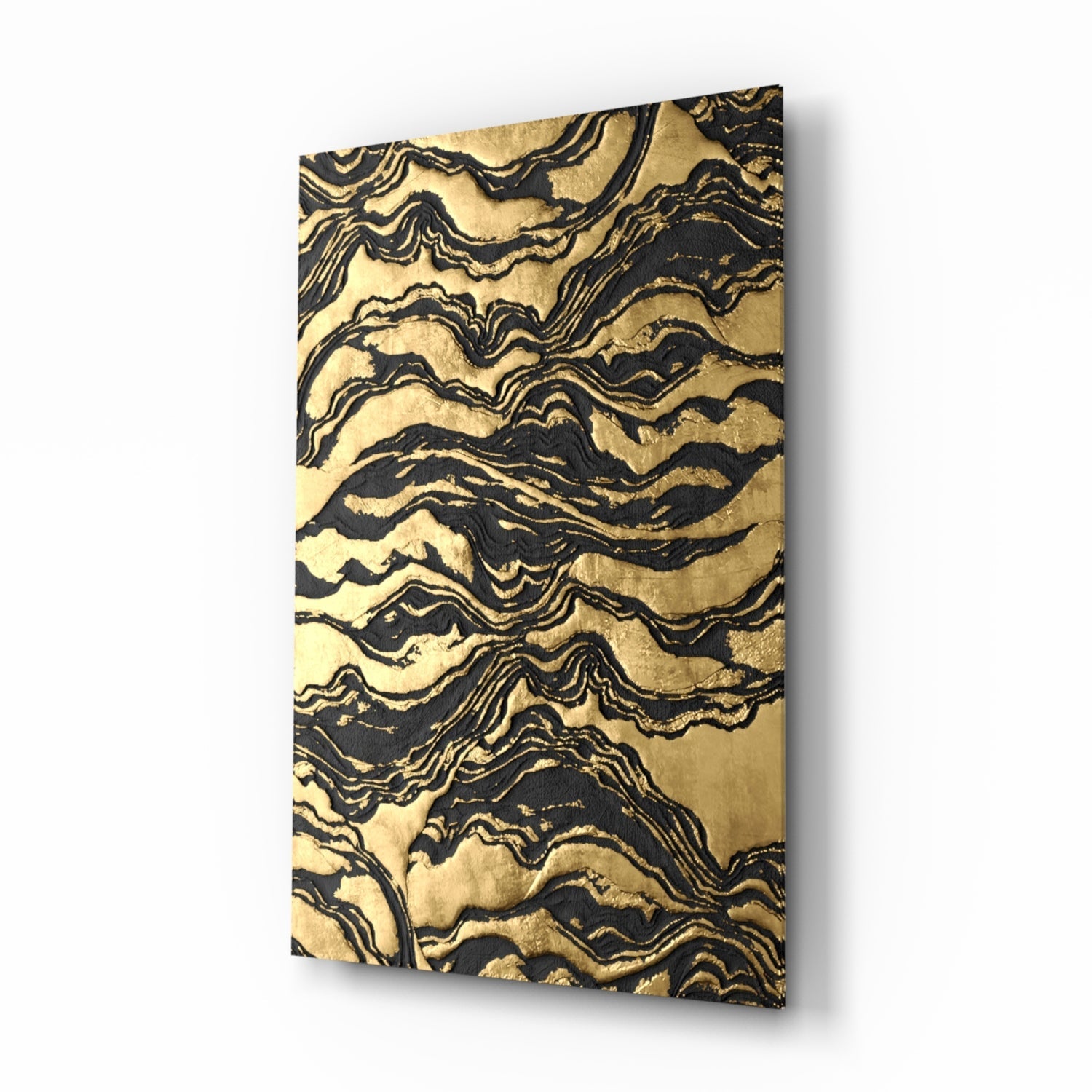 Gold and onyx abstract wave glass wall art print