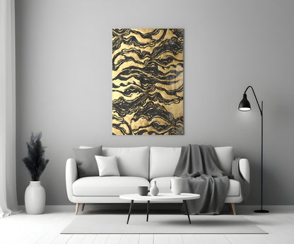 Golden Waves Glass Wall Art