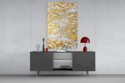 Golden Waves Glass Wall Art
