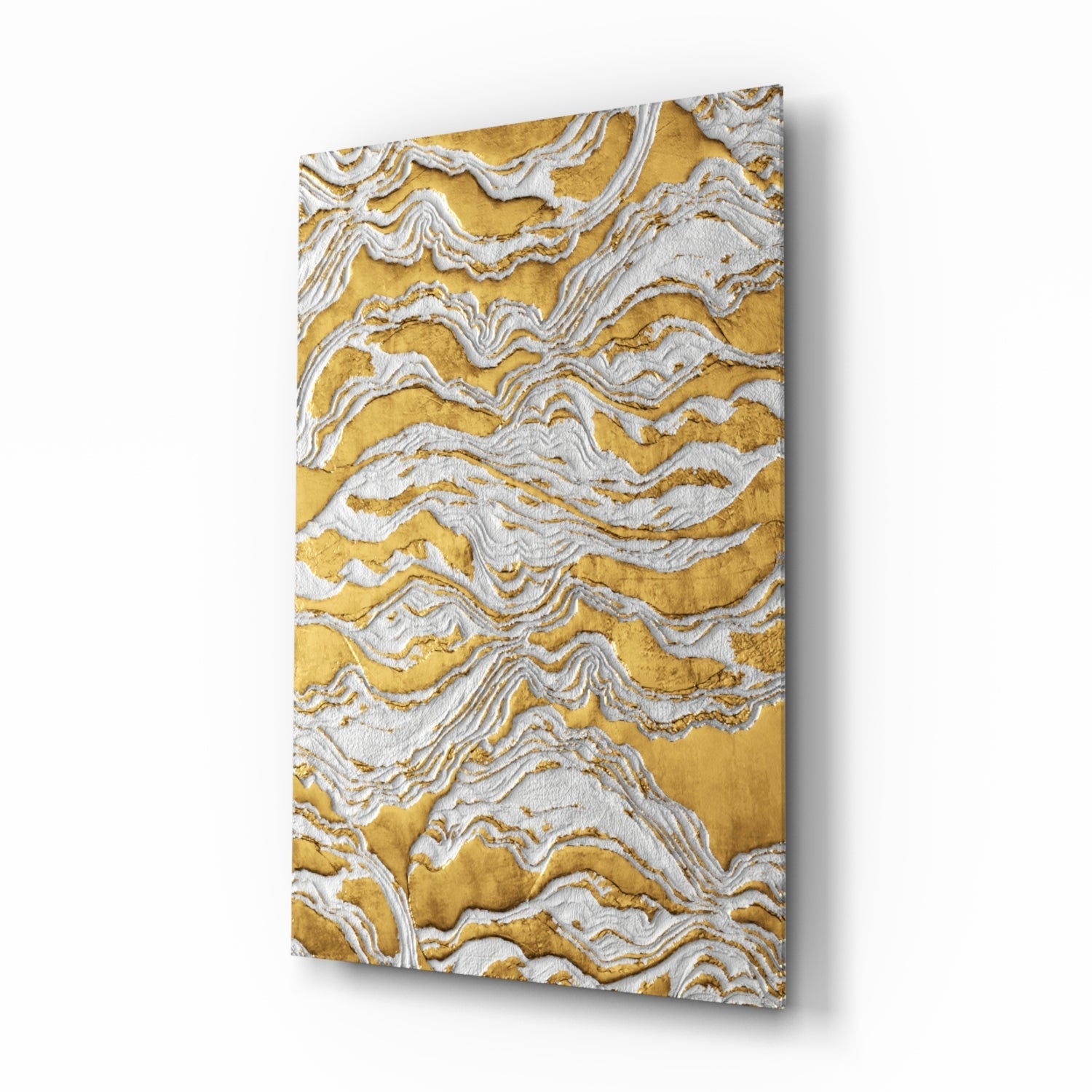 Ivory and gold abstract wave glass wall art print