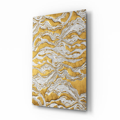 Ivory and gold abstract wave glass wall art print