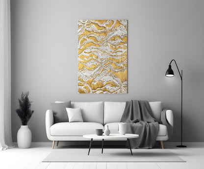 Golden Waves Glass Wall Art