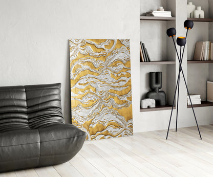 Golden Waves Glass Wall Art