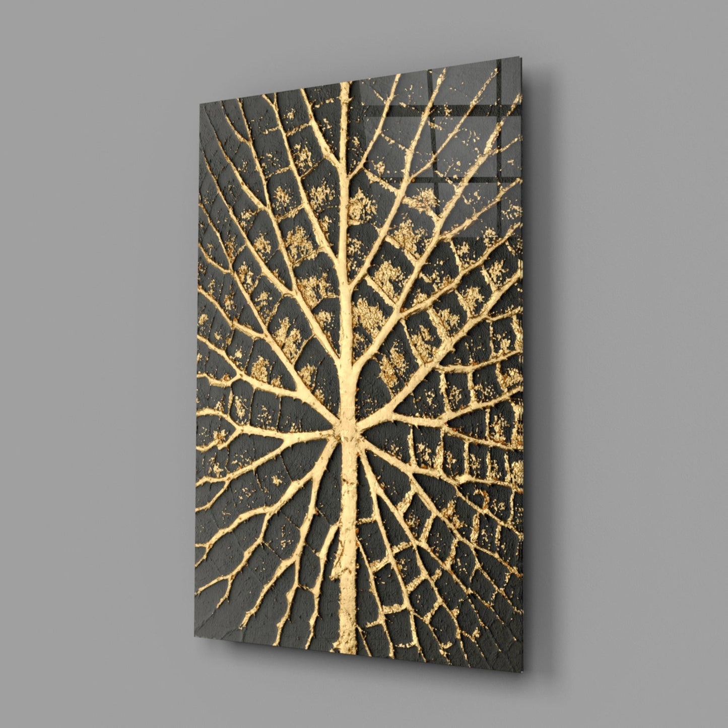 Gilded Leaf Charcoal Abstract Glass Wall Art
