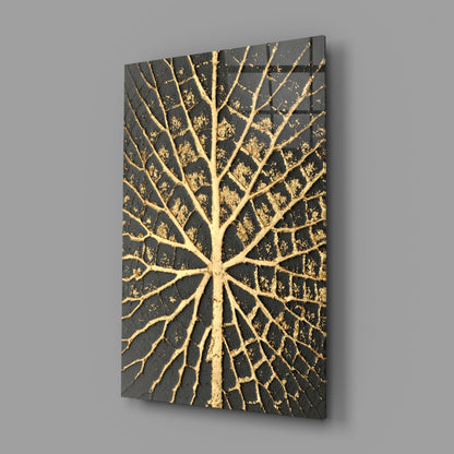Gilded Leaf Charcoal Abstract Glass Wall Art