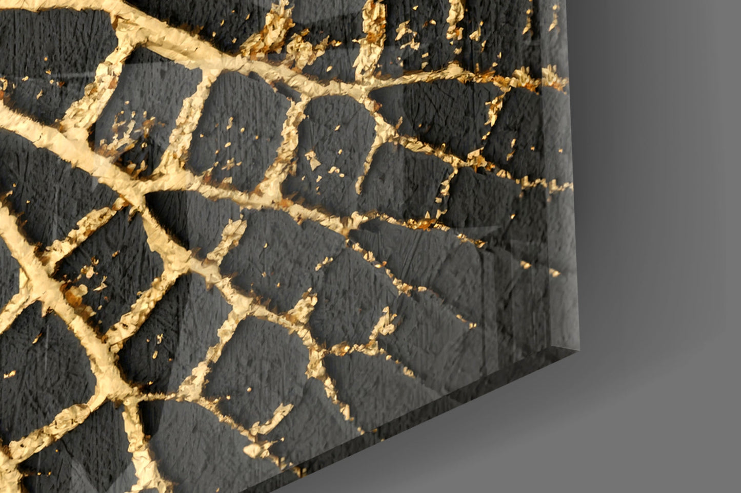 Gilded Leaf Charcoal Abstract Glass Wall Art