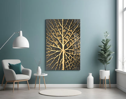 Gilded Leaf Charcoal Abstract Glass Wall Art