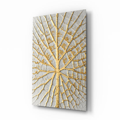 Gilded leaf abstract glass wall art