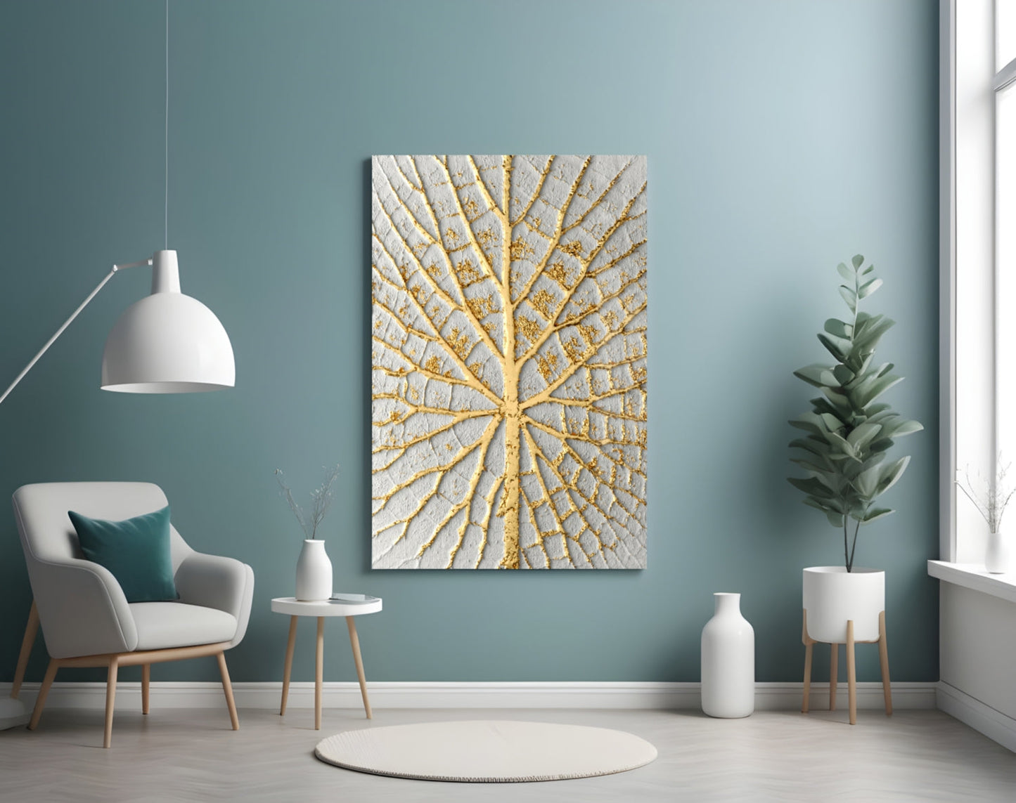 Gilded Leaf Abstract Glass Wall Art
