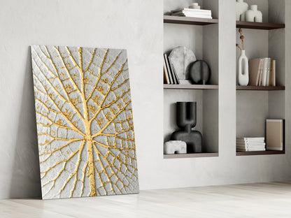 Gilded Leaf Abstract Glass Wall Art
