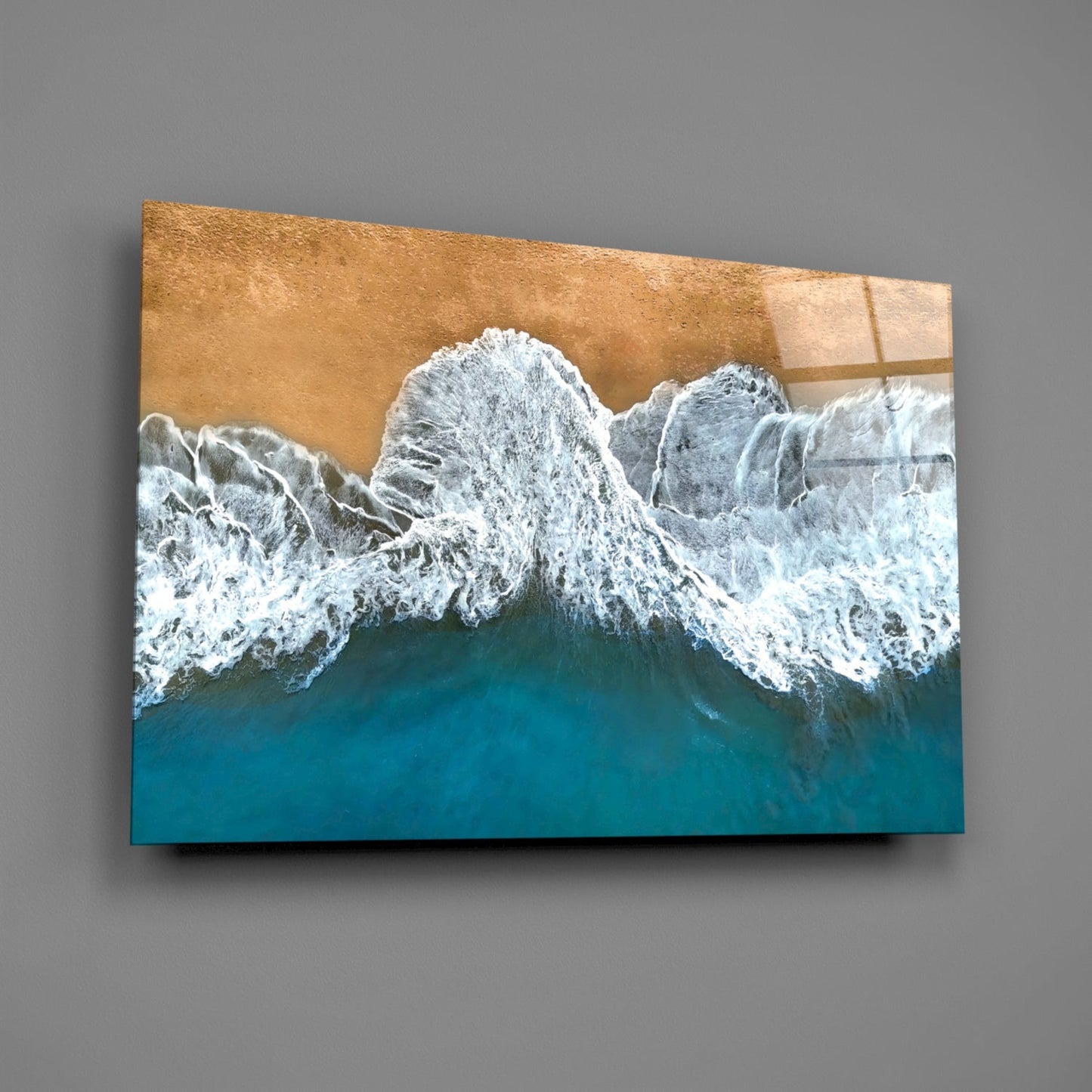 Aerial Coastal Waves Glass Wall Art