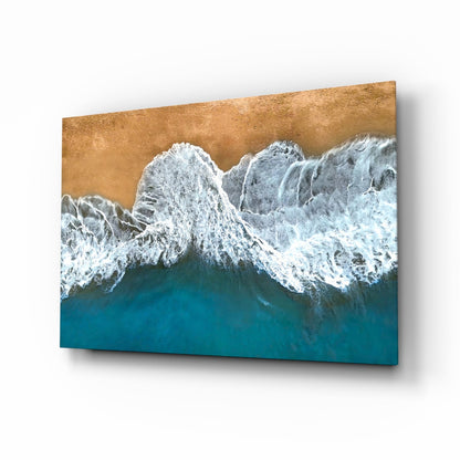 Aerial Coastal Waves Glass Wall Art