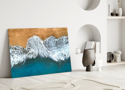 Aerial Coastal Waves Glass Wall Art