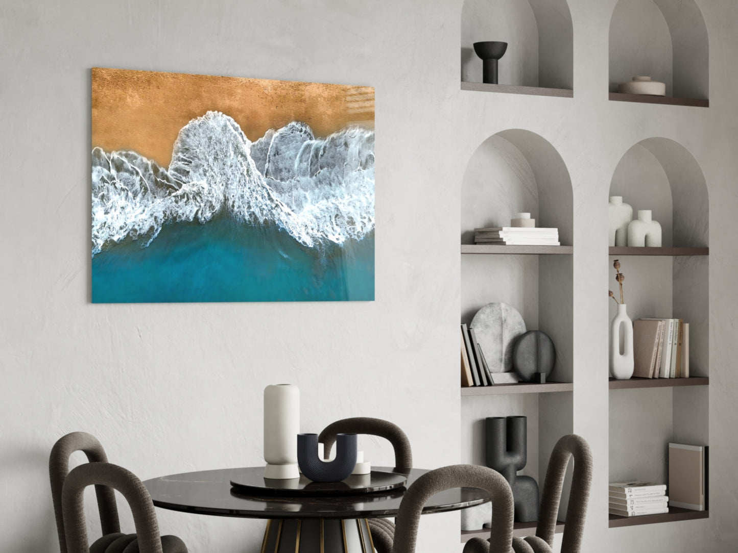 Aerial Coastal Waves Glass Wall Art