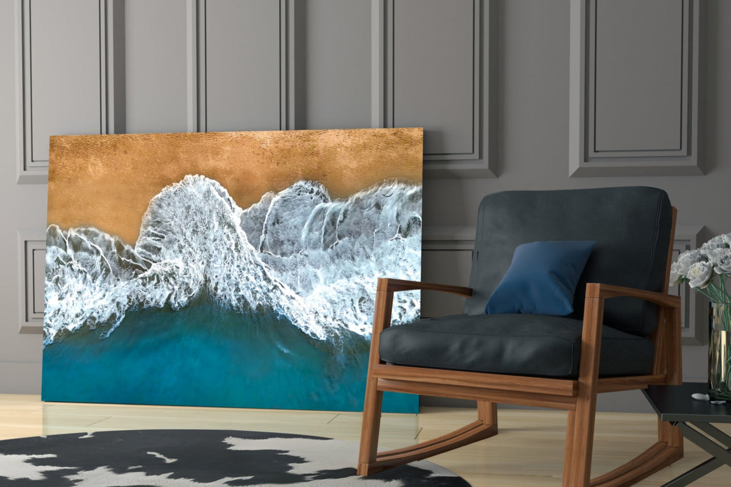 Aerial Coastal Waves Glass Wall Art