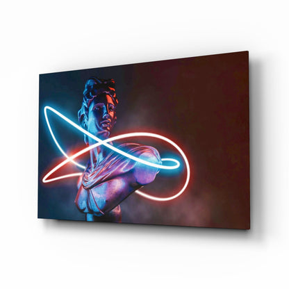Cobalt Apollo bust glass wall art