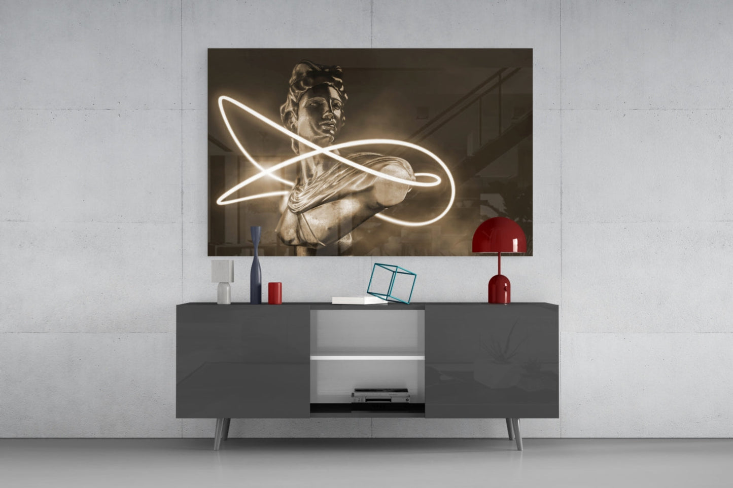Sepia Apollo Bust Glass Wall Art