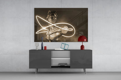 Sepia Apollo Bust Glass Wall Art