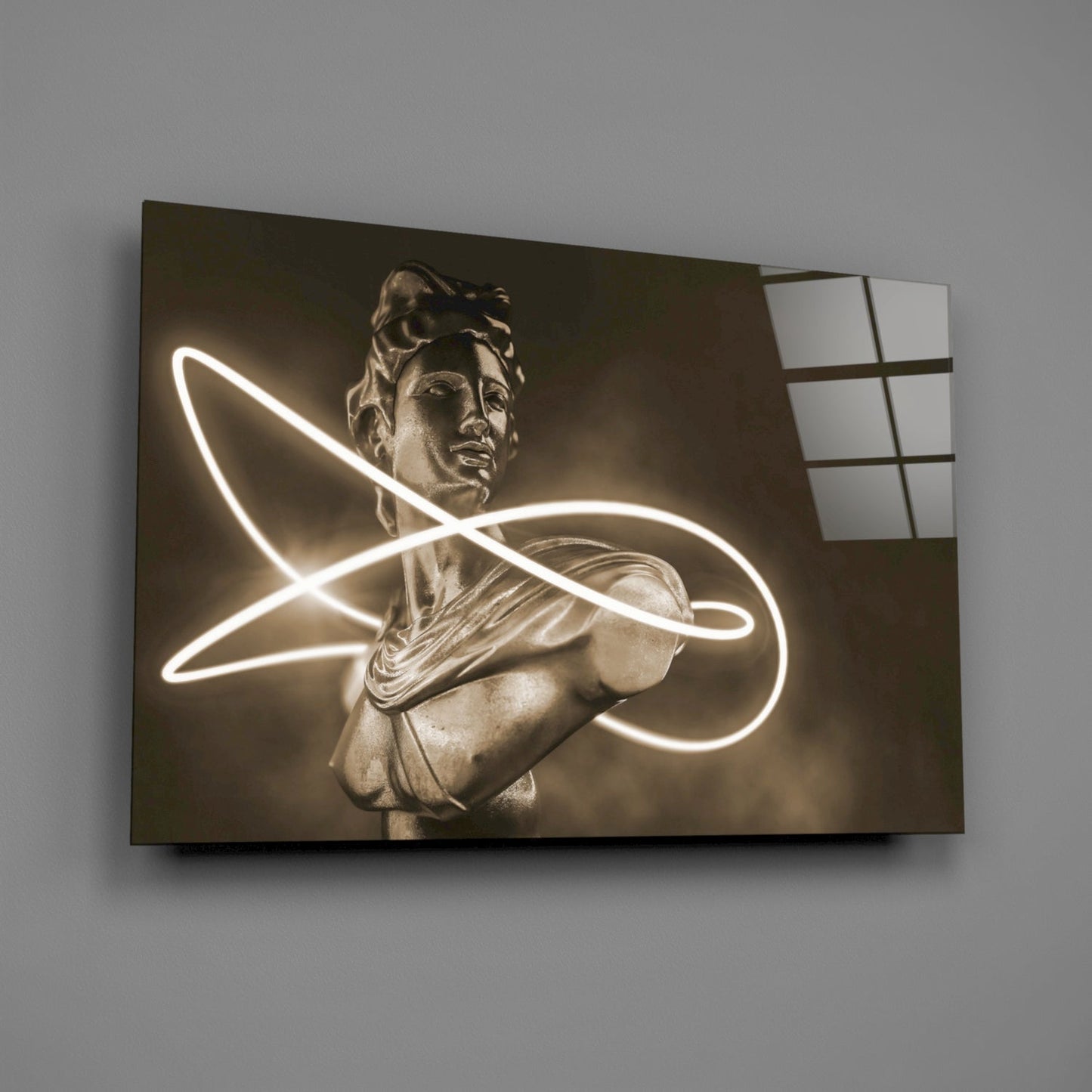 Sepia Apollo Bust Glass Wall Art
