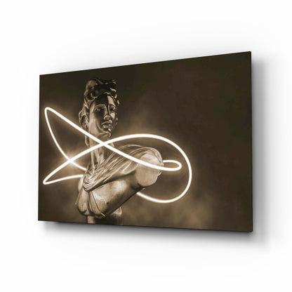 Sepia Apollo bust glass wall art