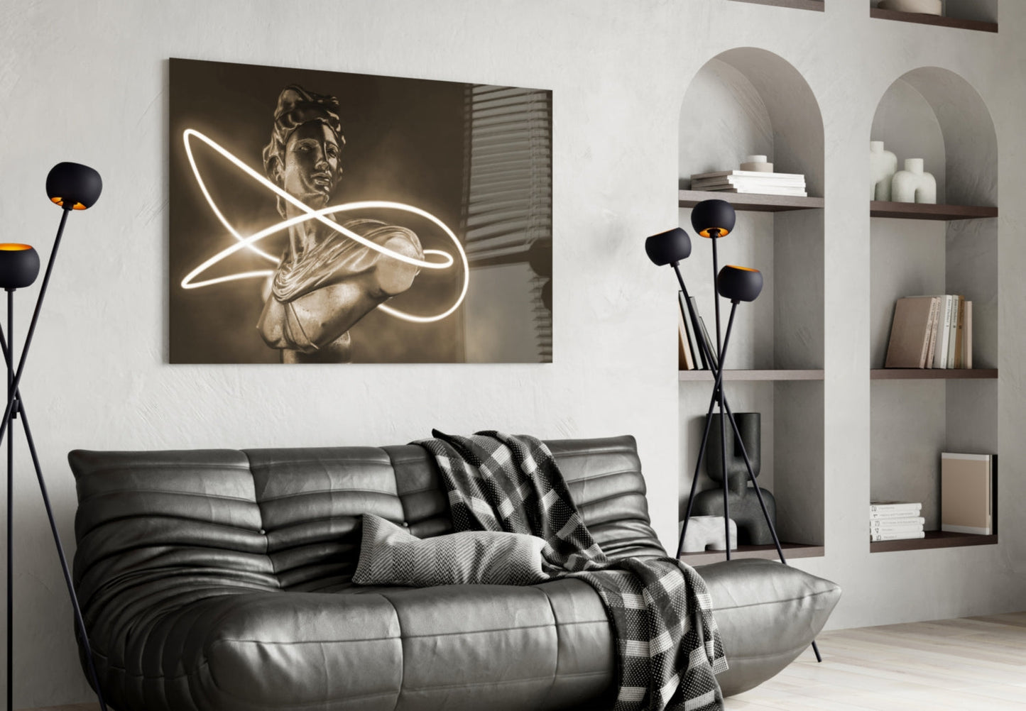 Sepia Apollo Bust Glass Wall Art