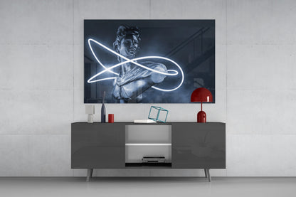 Indigo Apollo Bust Glass Wall Art