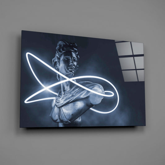 Indigo Apollo Bust Glass Wall Art
