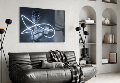 Indigo Apollo Bust Glass Wall Art