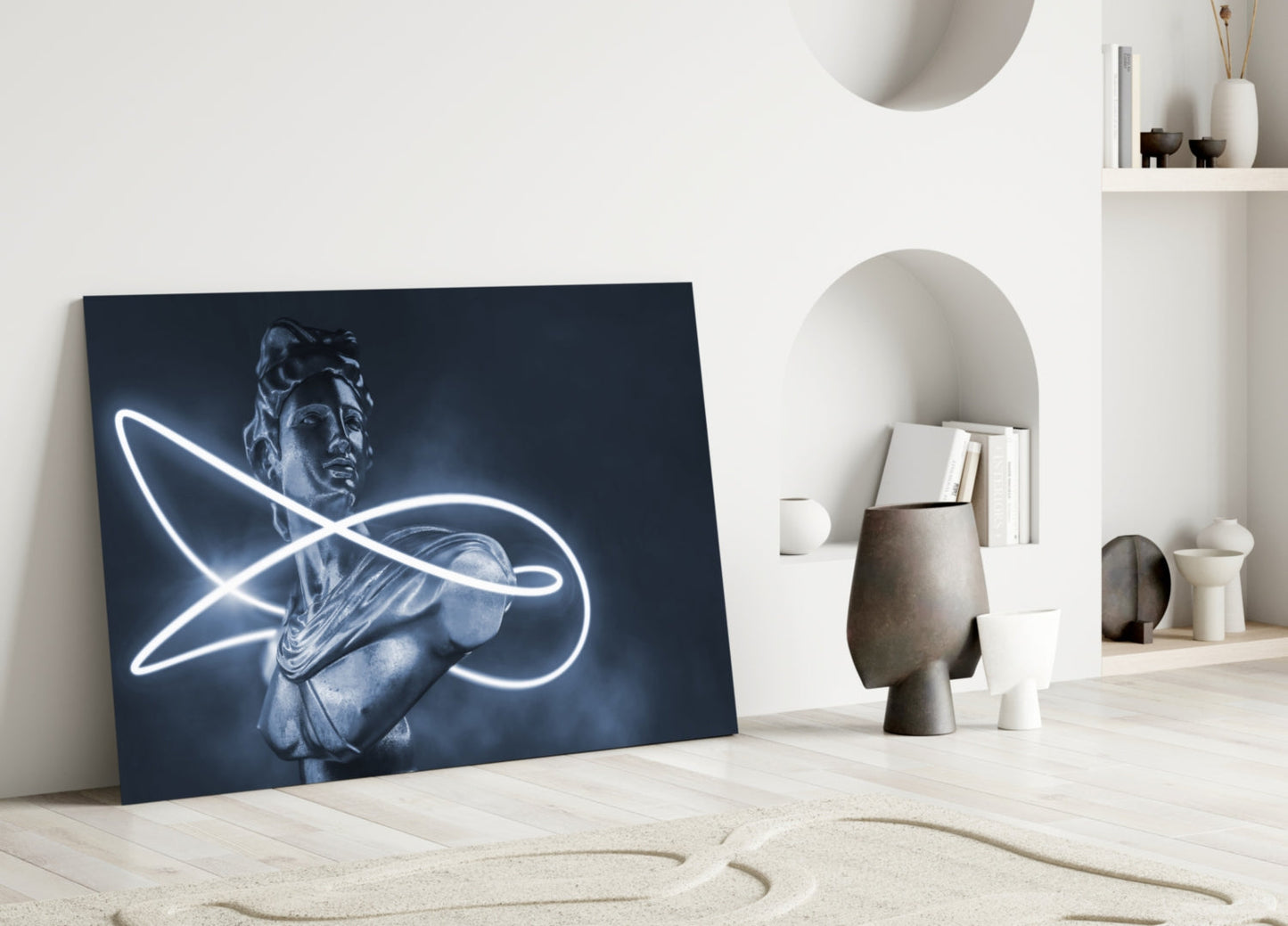 Indigo Apollo Bust Glass Wall Art